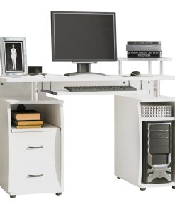 Computer Desk Office PC Table Workstation with Keyboard Tray, CPU Shelf, Drawers, Sliding Scanner Shelf, White