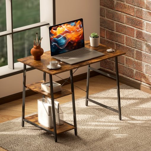 100cm Computer Desk with Storage, Industrial Home Office Desk with 2 ...