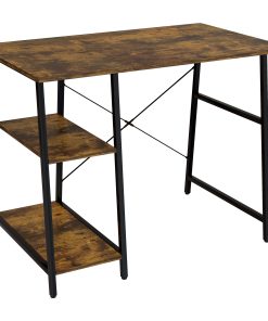 Industrial-Style Work Desk, with Shelves - Brown/Black