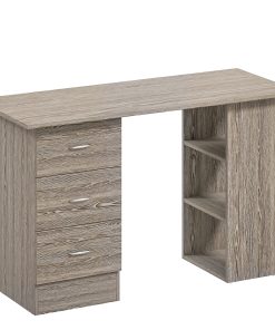 Computer Desk, Writing Table, PC Workstation with 3 Storage Shelves and Drawers, Silver Handle, for Home Office, Grey