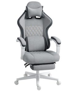Ergonomic High Back Gaming Chair for Adults, Printed Velvet Computer Recliner Chair with Footrest, Lumbar Support, Adjustable Height and 360° Swivel Seat for Office or Gaming, Grey