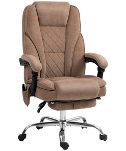 Massage Office Chair, Heated Reclining Computer Chair with Adjustable Height and Footrest, Brown