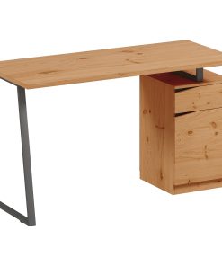 Computer Desk, Writing Desk with Cabinet, Drawer, Metal Legs, Work Table for Home Office Study, Natural Wood Finish