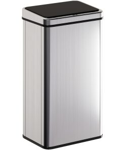 50L Sensor Bin with Quiet Soft-Close Lid, Automatic Touchless Motion Sensor Kitchen Bin with Fingerprint Resistant Stainless Steel for Hygienic Gyms, Home Office Use, Silver Tone