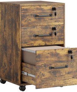 Three Drawer Wood-Effect Filing Cabinet - Rustic Brown