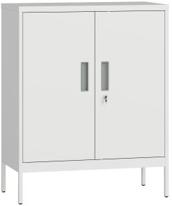 Metal Storage Cabinet with Lock and Adjustable Shelves - White