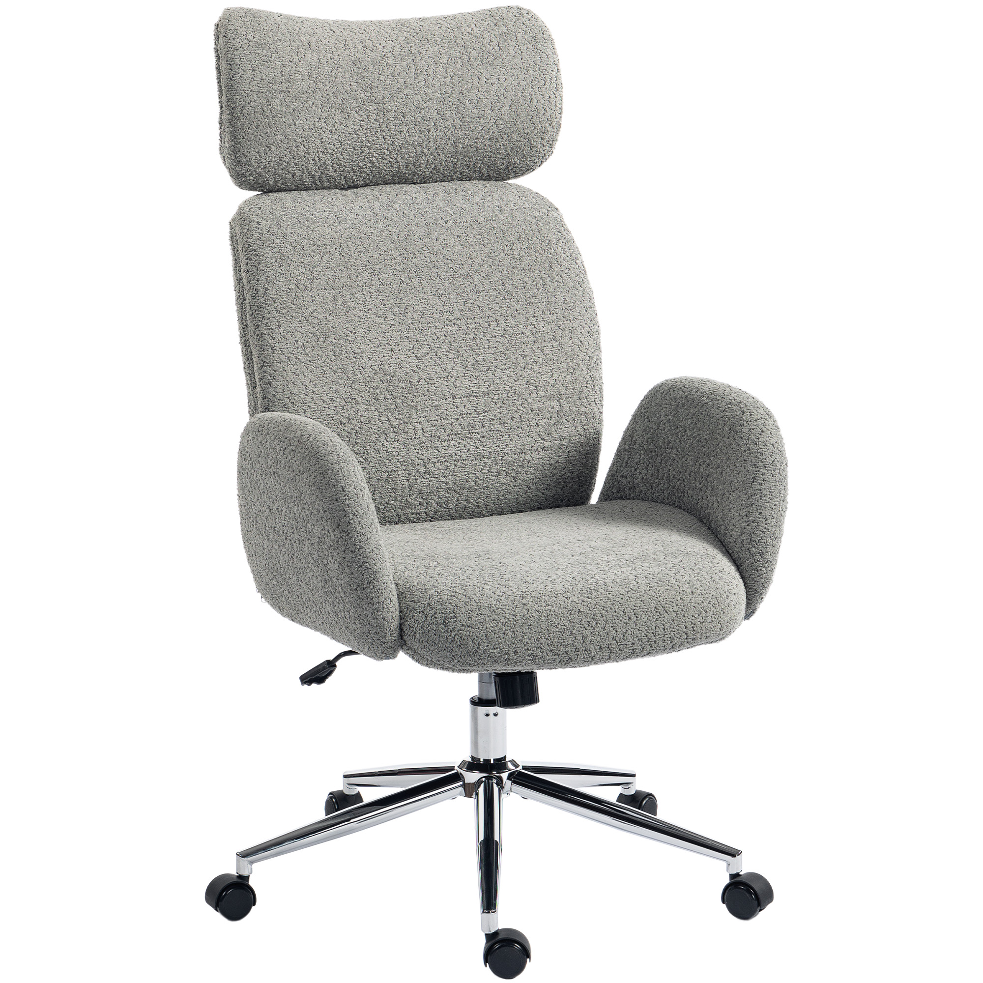 Office Chair with Adjustable Headrest, Spring Pack, Curved Line, Boucle Fabric - Charcoal Grey