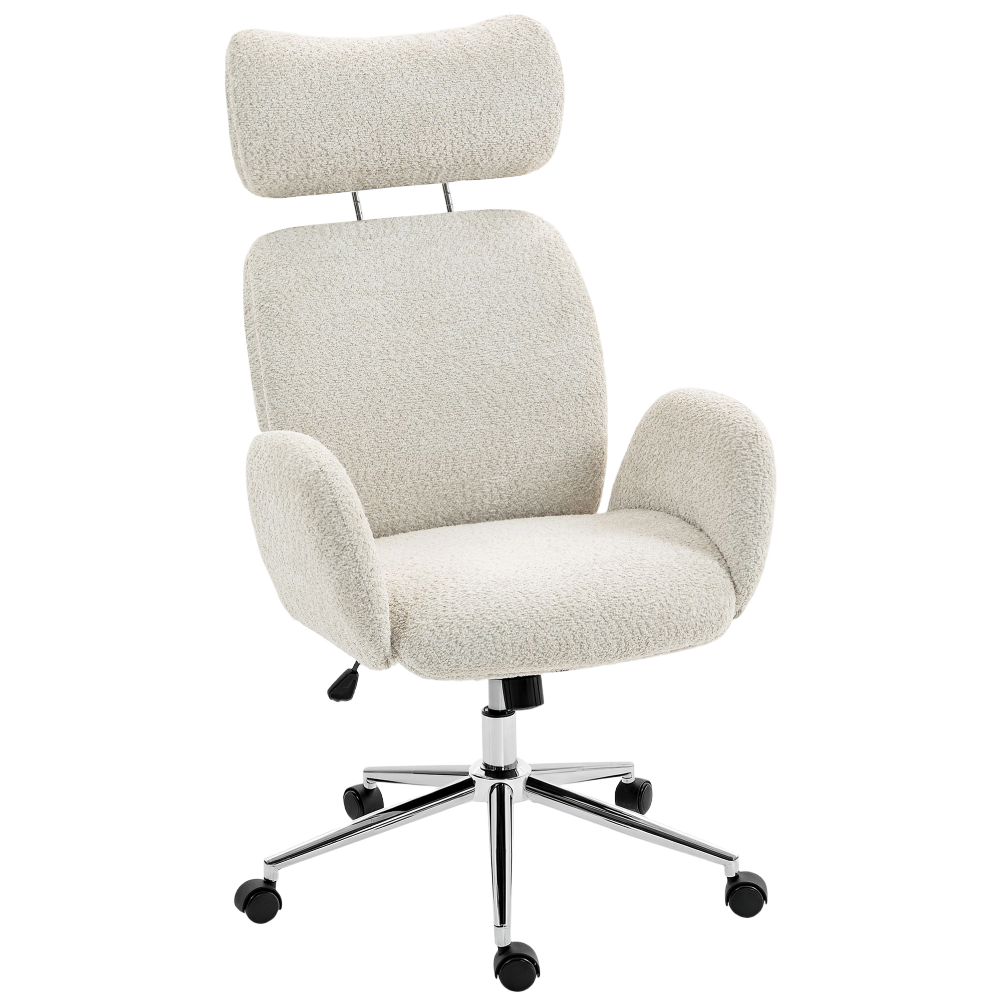Office Chair with Adjustable Headrest, Spring Pack, Curved Line, Boucle Fabric - Pale Grey
