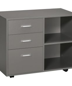Freestanding Printer Stand Unit Office Desk Side Mobile Storage w/ Wheels 3 Drawers, 2 Open Shelves Modern Style 80L x 40W x 65H cm - Grey