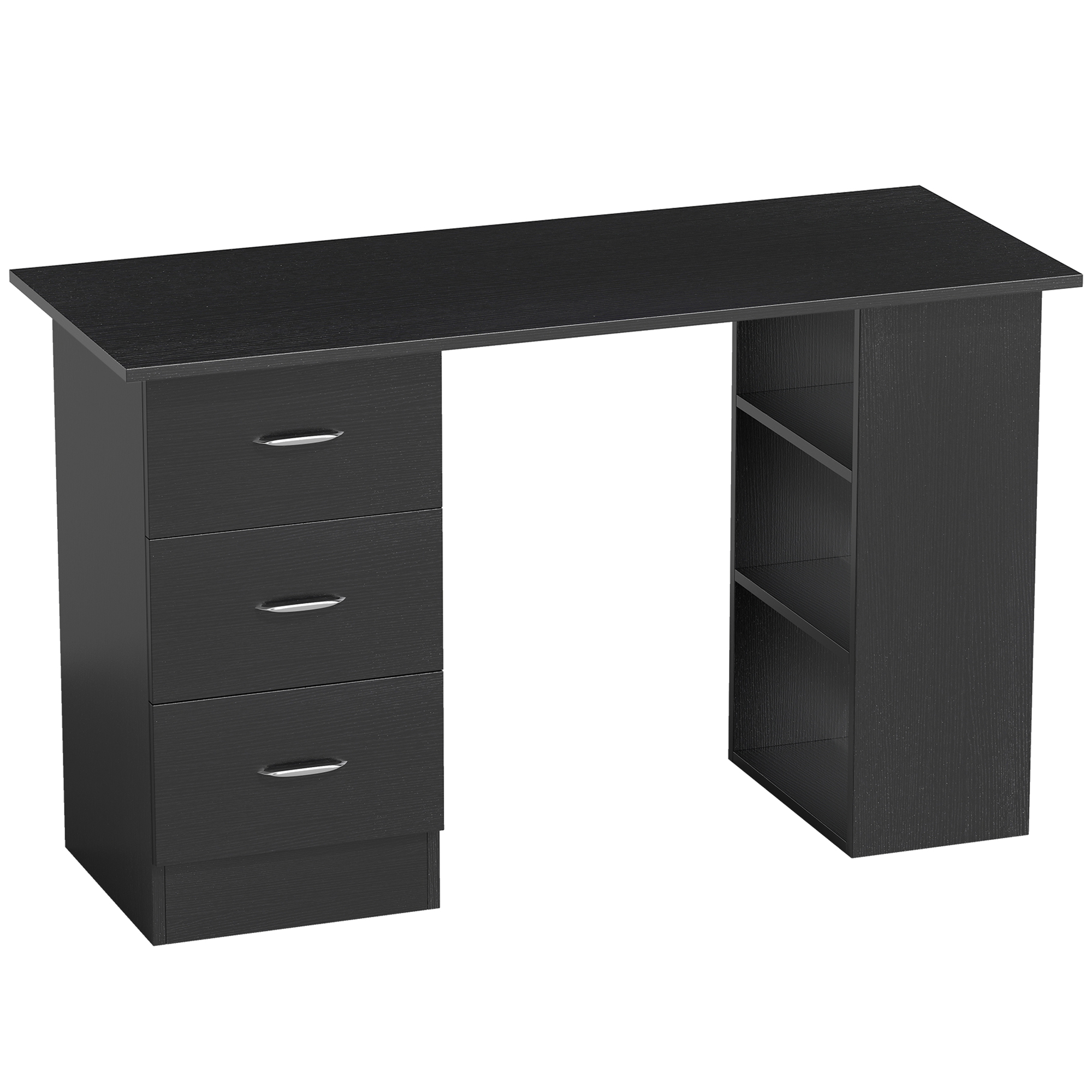Computer Desk, Home Office Desk, Writing Table, PC Workstation with 3 Storage Shelves and 3 Drawers for Working, Study, 120 x 49 x 72 cm, Black