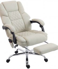Office Chair with 6-point Vibration Massage and Heat, Fabric Desk Chair with Footrest, High Back, Cream White
