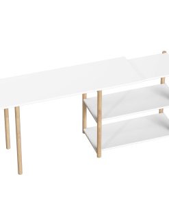 Computer Desk with Storage Shelves Modern Writing Desk Bamboo Frame for Home Office 150 cm White and Oak