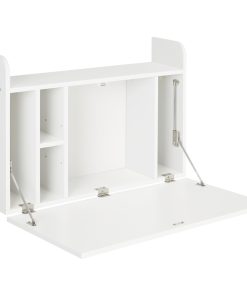 Wall Mounted Table, Drop Leaf Floating Laptop Desk with Space Saving Storage Compartments for Home Office and Study, 77cm x 20cm x 51cm, White