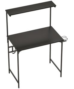 Computer Desk, 80cm Home Office Study Table with Hutch Shelf, Cup Holder, Headphone Hook, Black