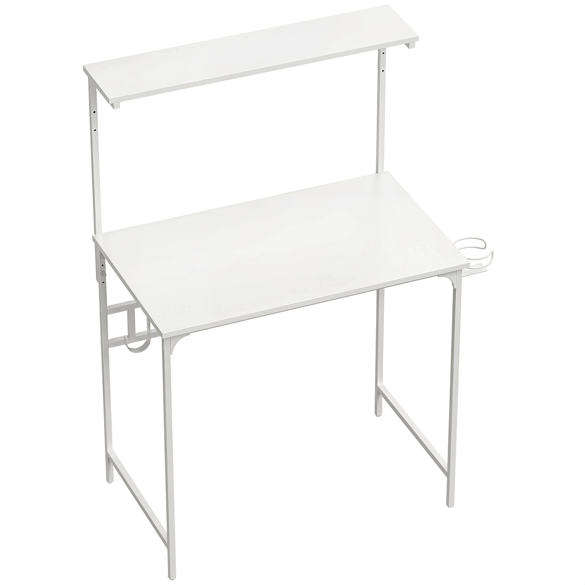 Computer Desk, 80cm Home Office Study Table with Hutch Shelf, Cup Holder, Headphone Hook, White