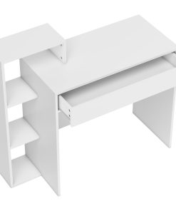 Desk with Storage, Computer Desk with 3 Open Shelves and Drawer, Workstation, Computer Table, White
