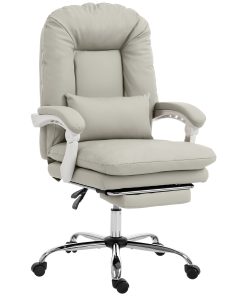 Ergonomic Executive Office Chair, Velvet Reclining Desk Chair with Lumbar Support, Footrest, Plush Thick Cushion, Khaki