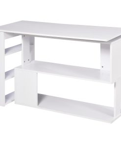 Corner Computer Desk, L Shaped Desk with 360° Rotating Bookshelf, 120L x 110W x 74.5H cm, White