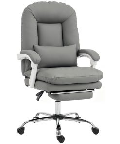 Ergonomic Executive Office Chair, Velvet Reclining Desk Chair with Lumbar Support, Footrest, Plush Thick Cushion, Grey