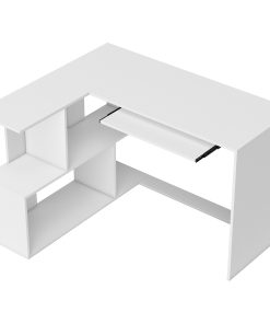 L-Shaped Corner Desk, Computer Desk with Keyboard Tray and Open Shelves, White Wood Effect