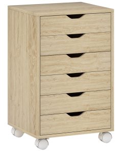 6 Drawer Vertical File Cabinet, Mobile Filing Cabinet with Quiet Drawers and Wheels with 2 Brakes, Oak Wood Effect