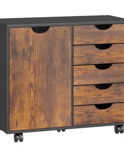 Multi-Storage Mobile Office Storage Cabinet - Rustic Brown