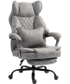 Executive Office Chair, Leathaire Big and Tall Office Chair 180 kg with Wide Seat, Reclining, Lumbar Support, Grey