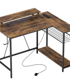 Reversible 'L' LED Light Gaming/Work Desk - Rustic Brown