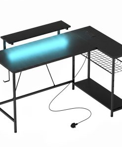 Reversible 'L' LED Light Gaming/Work Desk - Black