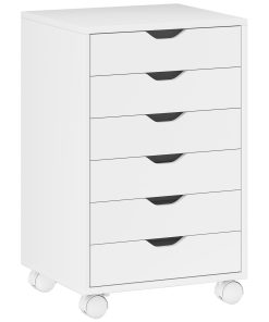 6 Drawer Vertical File Cabinet, Mobile Filing Cabinet with Quiet Drawers and Wheels with 2 Brakes, White