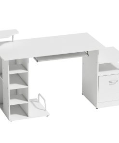 Computer Desk with Drawer Shelves CPU Storage Rack White