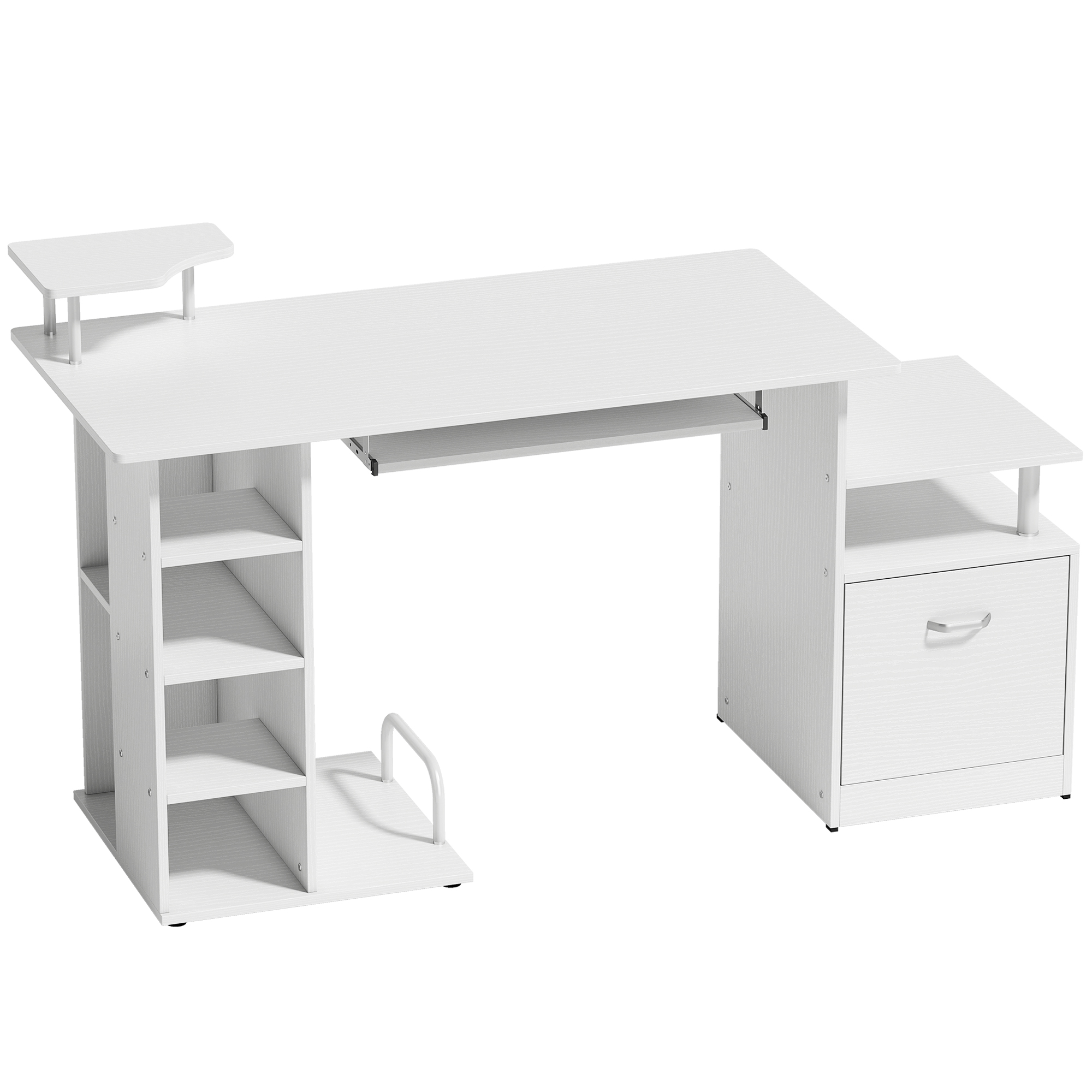 Computer Desk with Drawer Shelves CPU Storage Rack White