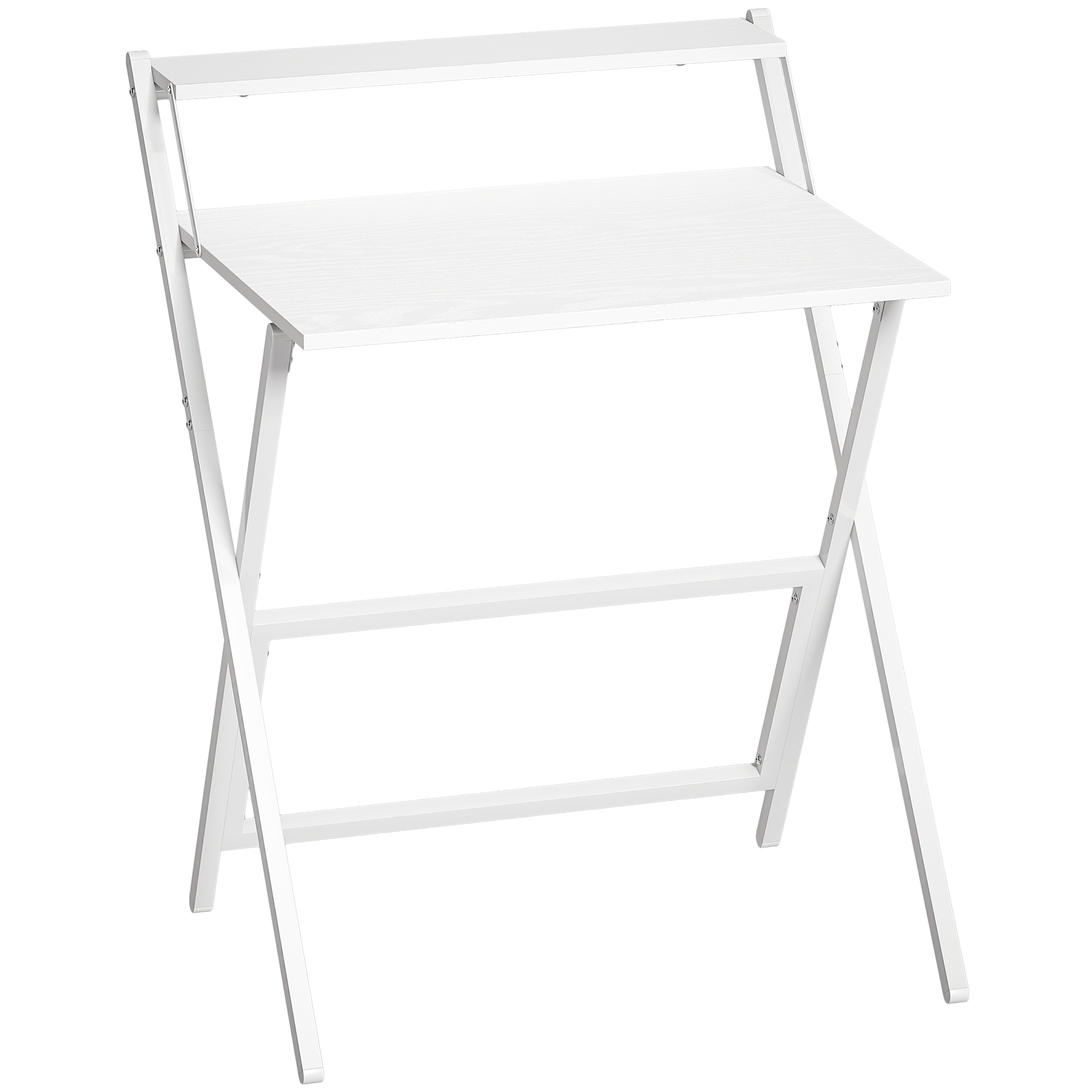 70 cm Folding Computer Desk with Monitor Shelf - White
