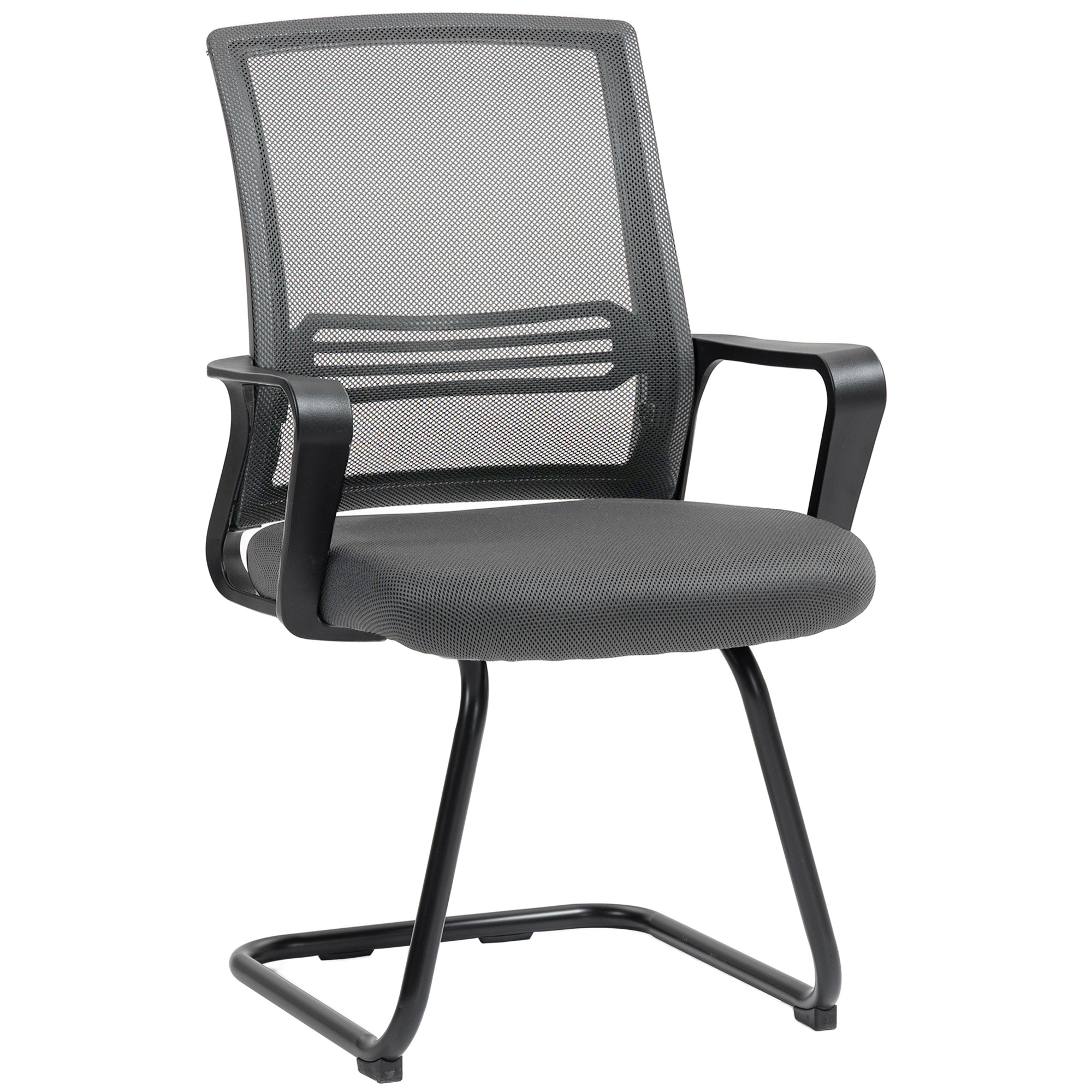 Padded Meeting Office Chair, Ergonomic Desk Chair No Wheels with Sled Base for Bedroom, Waiting, Reception, Dark Grey