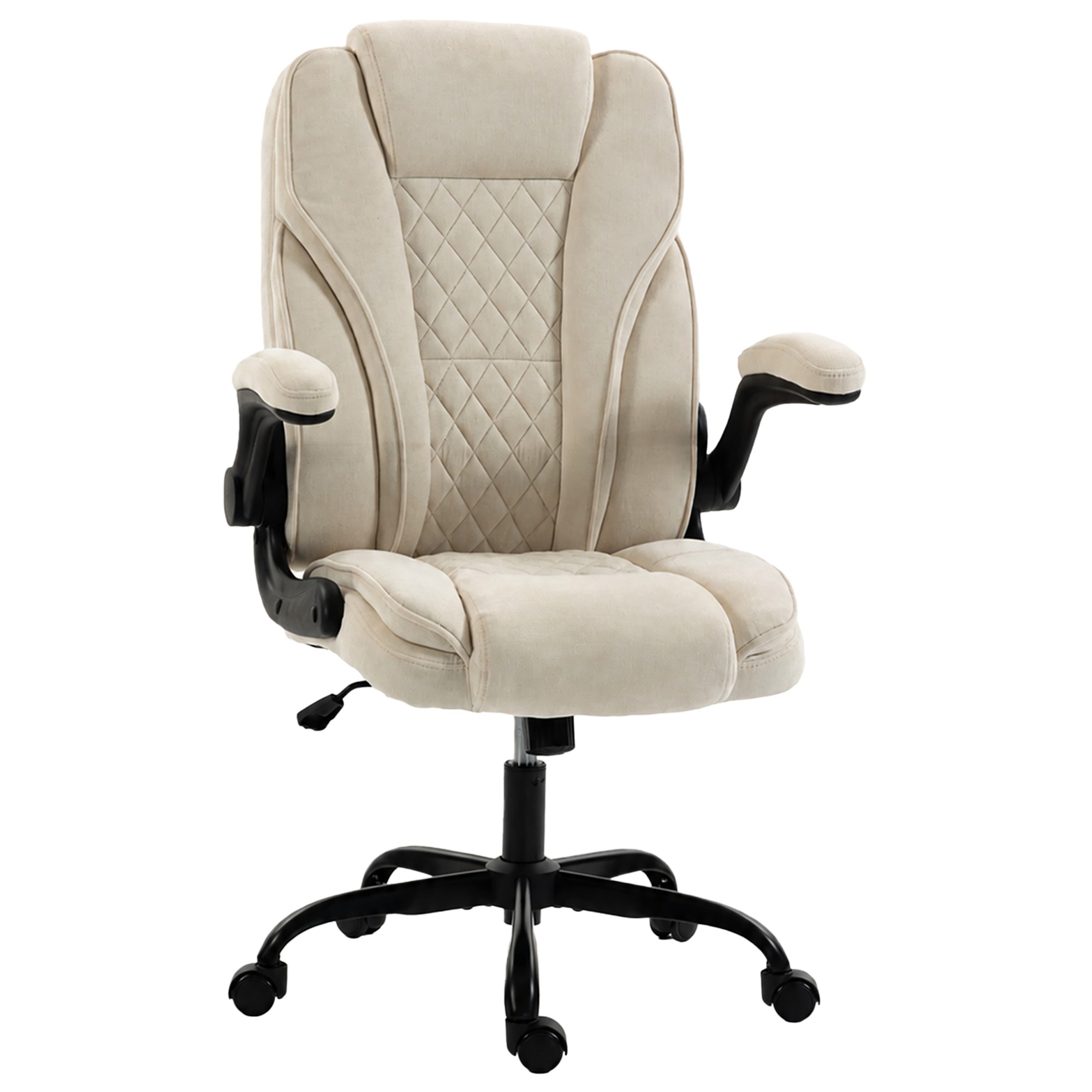 Office Chair, Ergonomic Desk Chair with Flip-up Armrest, Pocket Springs, Swivel Wheels, Adjustable Height, Beige