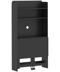 Foldable Desktop, Computer Desk with Storage Shelves, 80 x 69 x 155 cm, Black