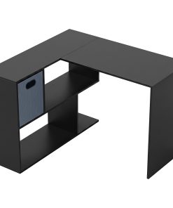110 cm L-Shaped Desk, Small Computer Desk with Fabric Drawer and Storage Shelves for Home Office, Study, Black