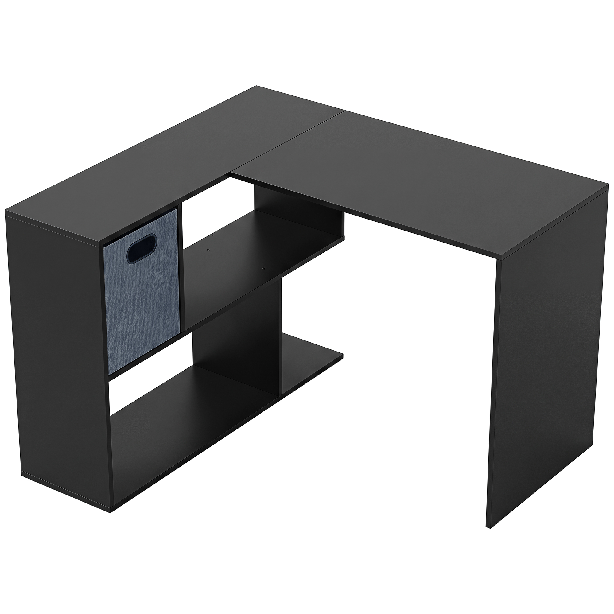 110 cm L-Shaped Desk, Small Computer Desk with Fabric Drawer and Storage Shelves for Home Office, Study, Black