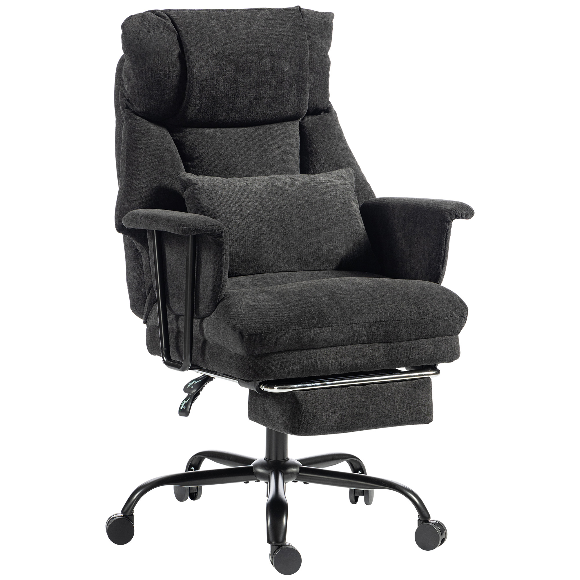 Office Chair, 180kg Heavy Duty Linen Computer Desk Chair with Lumbar Support, Wide Seat, Spring Cushion, Black