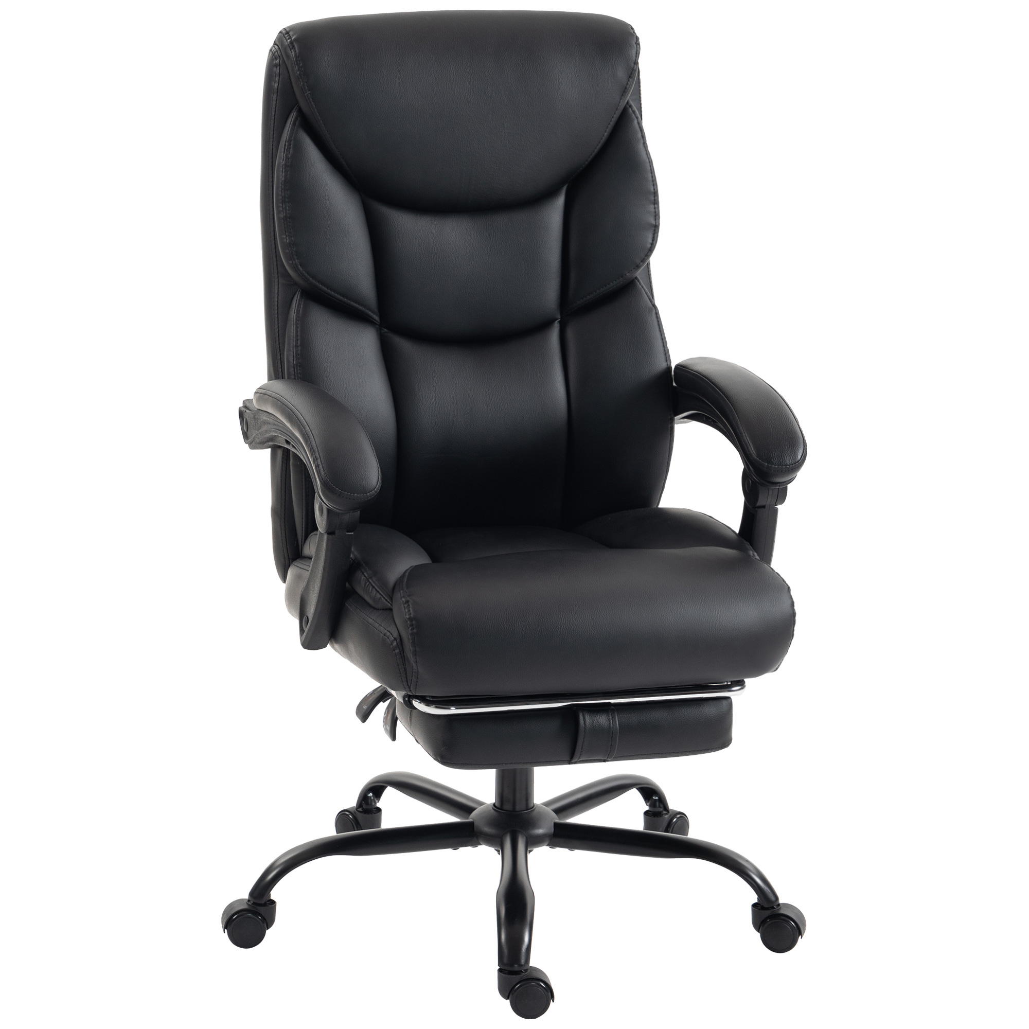 Executive Office Chair, 180kg Big and Tall PU Desk Chair with Linked Armrests, Pocket Spring Cushion, Adjustable Height, Rocking Function, 165° Reclining Backrest, Footrest, PU Casters, Black