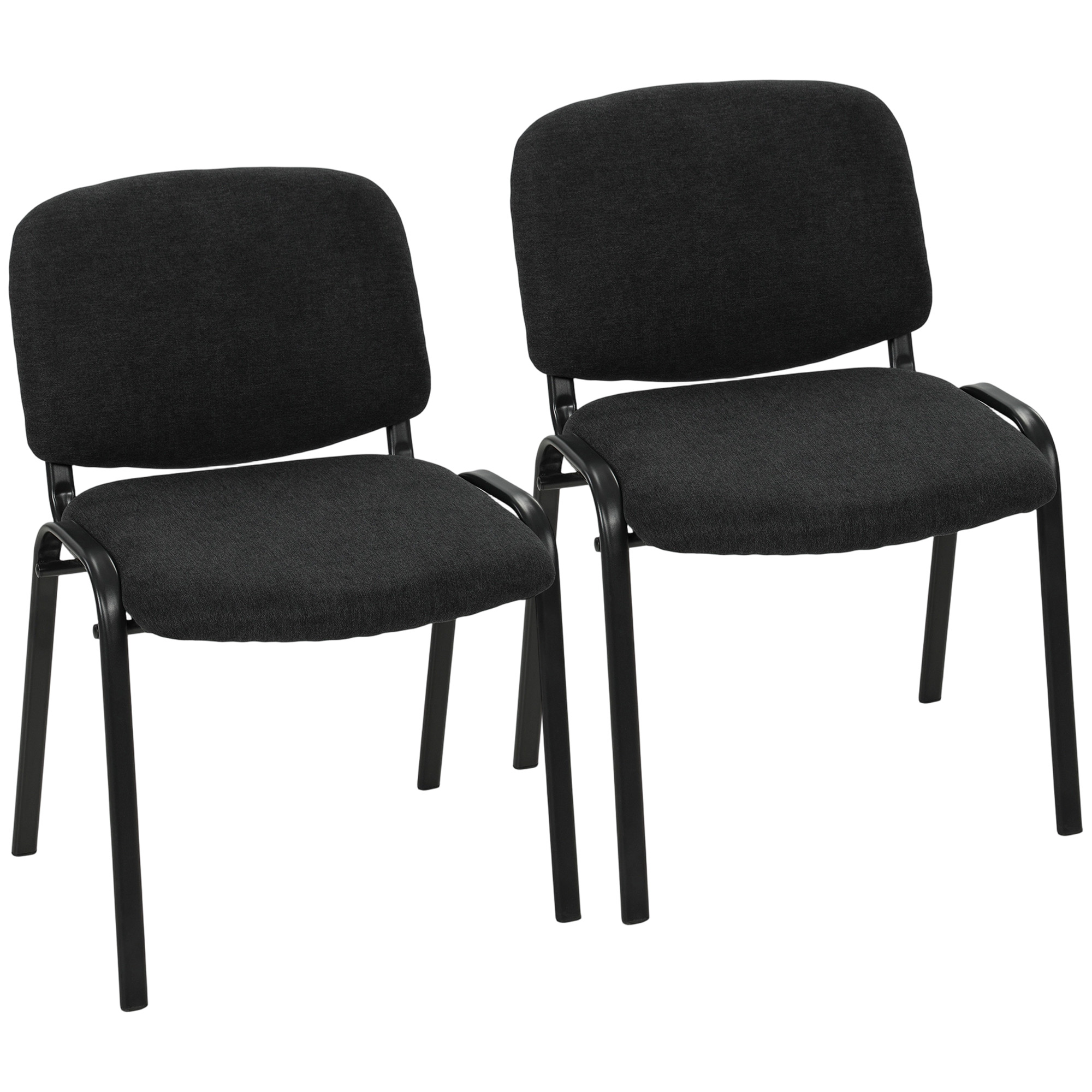 Linen-Look Fabric Reception Chairs, Stackable Meeting Chairs Set of 2 with Backrest, Padded Seat for Office, Black