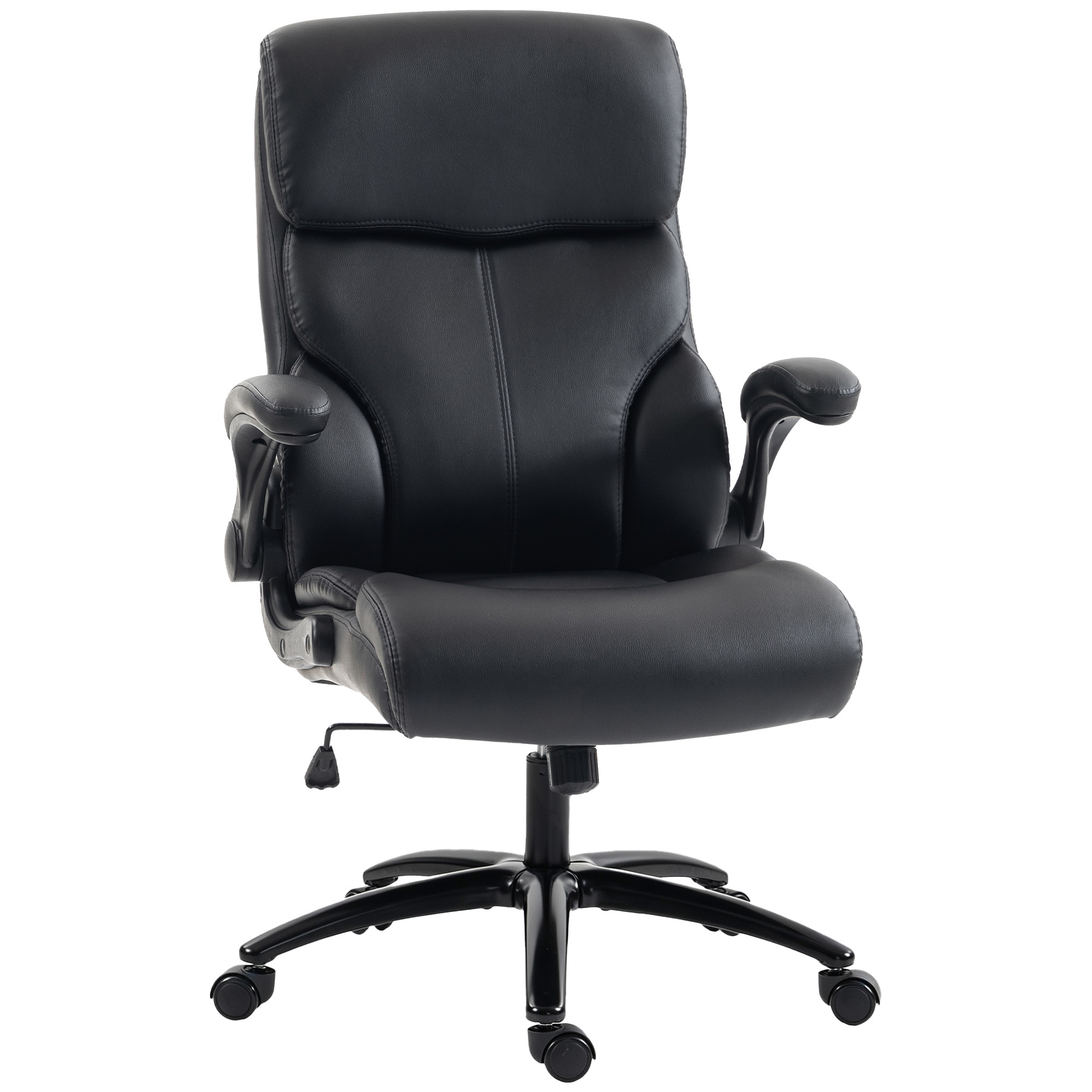 Office Chair, 180kg Heavy Duty PU Leather Computer Desk Chair with Flip-Up Armrests, Wide Seat, Spring Cushion, Black