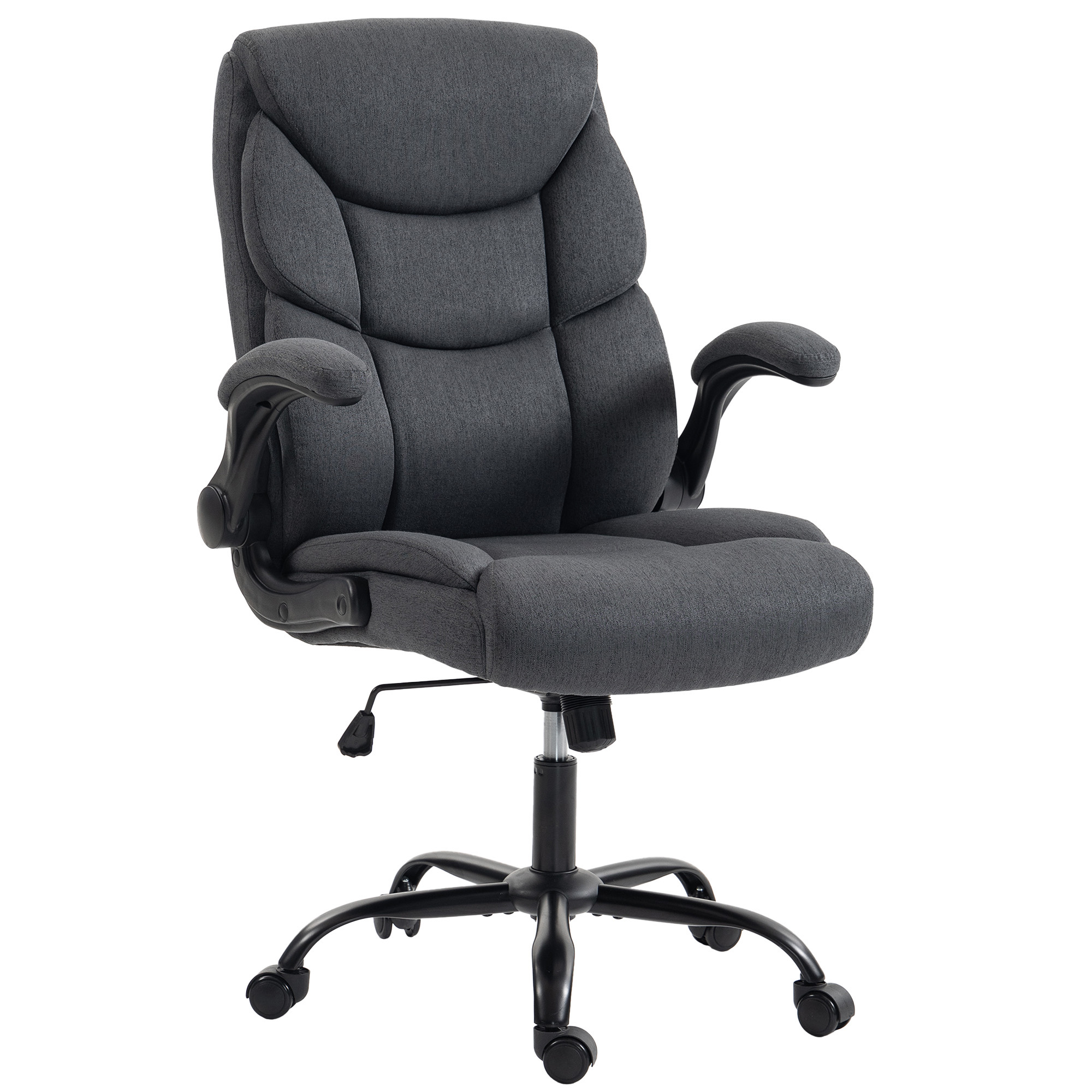 Office Chair, Executive Desk Chair with Flip-up Armrest, Thick Padding, 360 Degree Swivel, Dark Grey