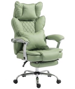 Executive Office Chair, PU Big and Tall Office Chair 180 kg with Wide Seat, Reclining, Lumbar Support, Light Green
