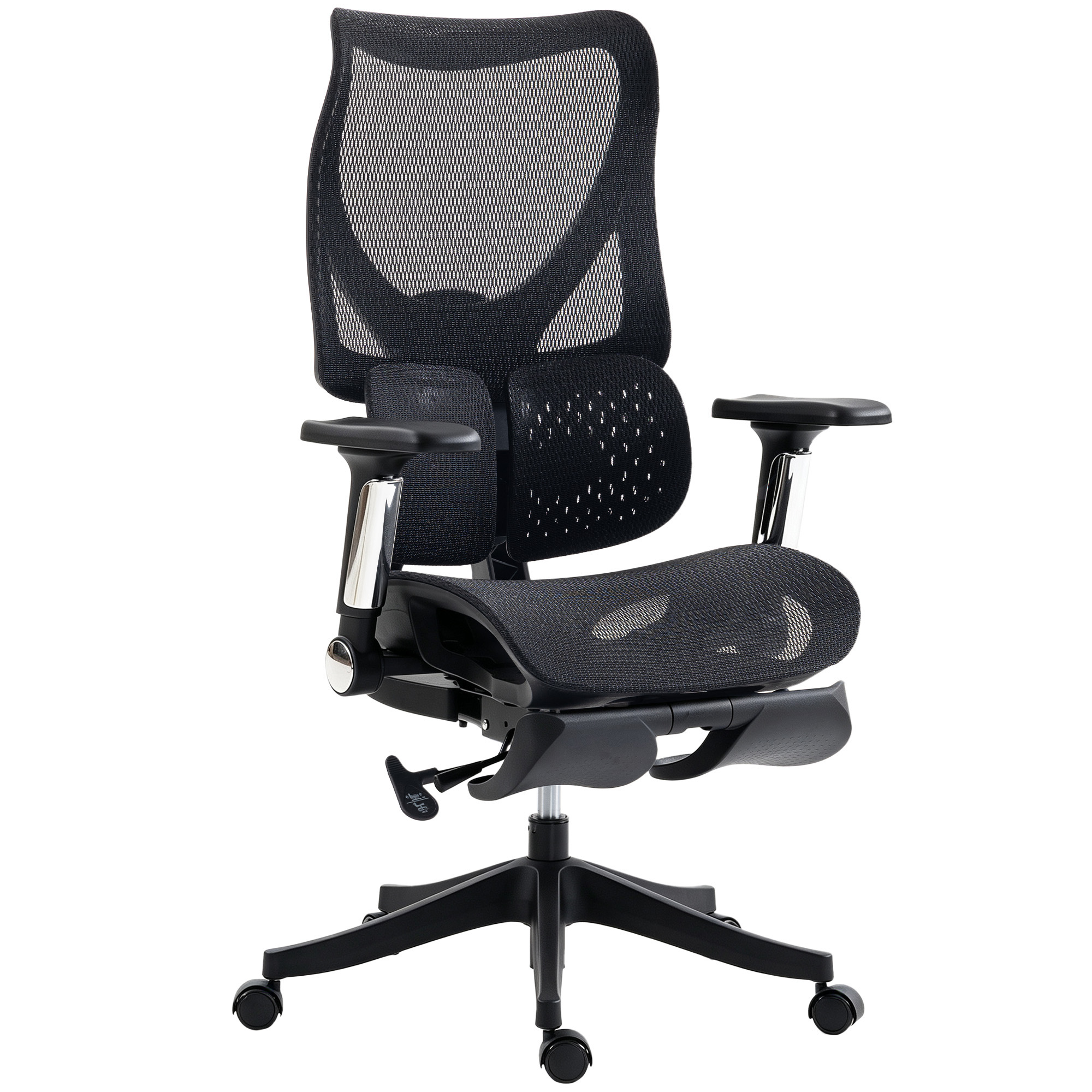 Ergonomic Office Chair with Lumbar Support, Mesh Reclining Desk Chair with Footrest, Adjustable High Back, Black