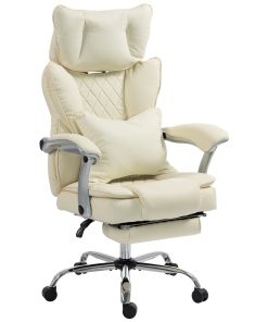 Executive Office Chair, PU Big and Tall Office Chair 180 kg with Wide Seat, Reclining, Lumbar Support, Beige