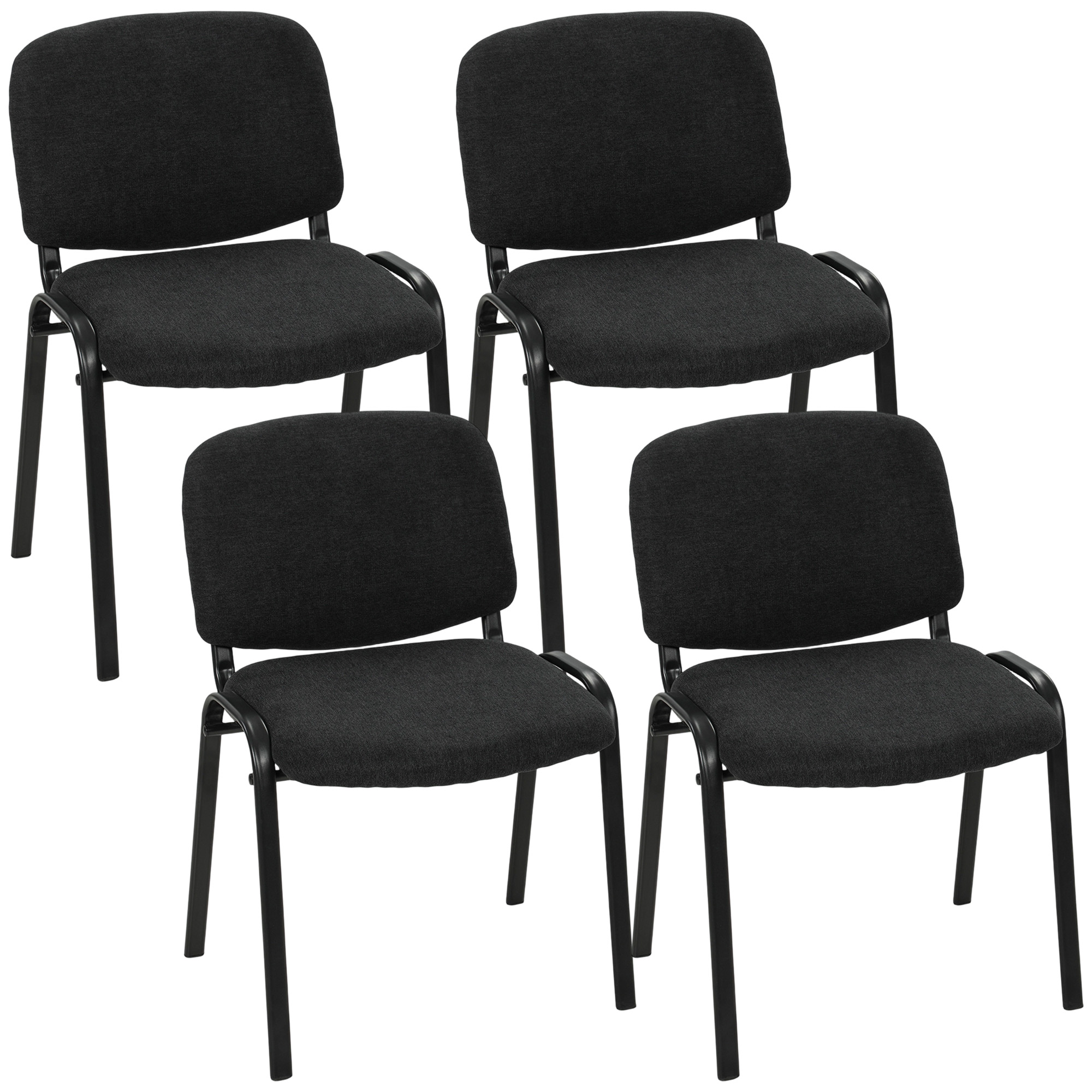 Linen-Look Fabric Reception Chairs, Stackable Meeting Chairs Set of 4 with Backrest, Padded Seat for Office, Black