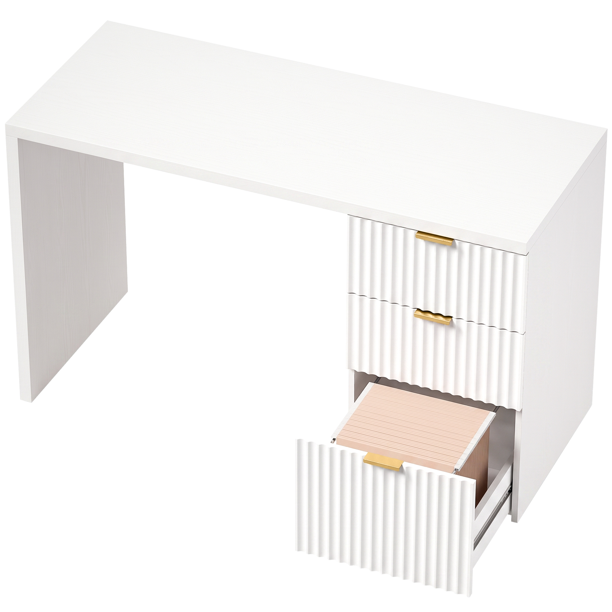 Computer Desk with 3 Drawers Reversible Home Office Desk 120 cm, White