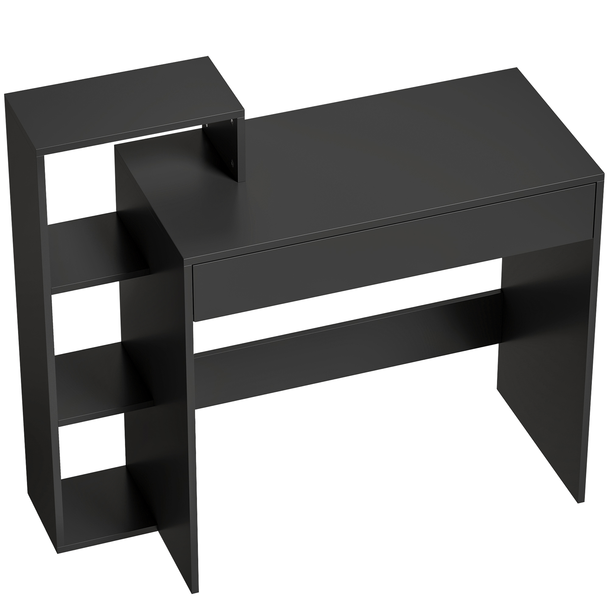 Desk with Storage, Computer Desk with 3 Open Shelves and Drawer, Workstation, Computer Table, Black